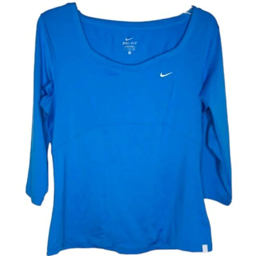 Nike Tennis Dri-Fit 3/4 Sleeve Stretch Top - Cerulean Blue - XL